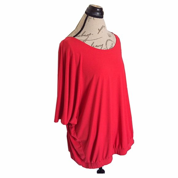 Lane Bryant Women's Blouse Plus Size 18-20 Red V-Neck Bell Sleeve Oiffice Wear - Picture 3 of 9